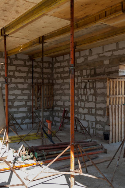 istock view of the wooden formwork with metal holders, which will be fi 1294127499
