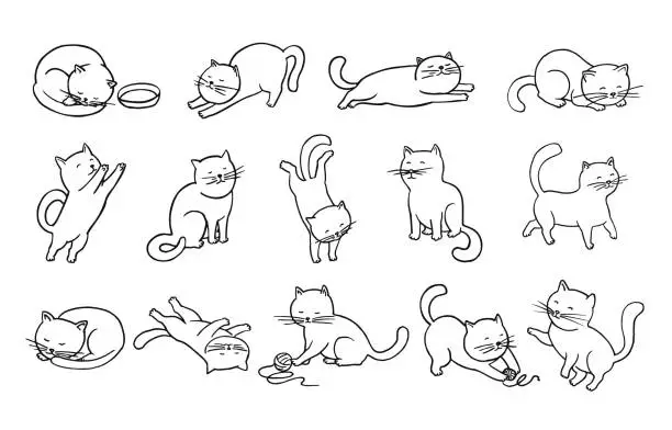 Vector illustration of Cats Doodles Set