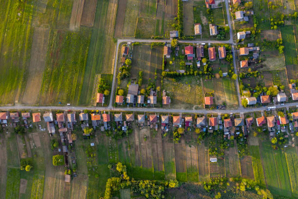 View from the air of the village of Capel in the Surrey countryside.