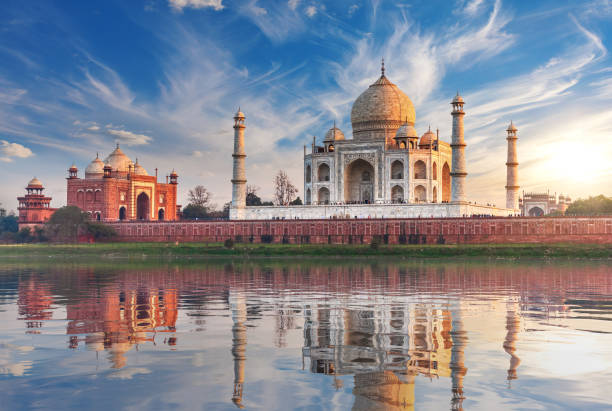 istock Taj Mahal at sunset, back view from the Yamuna river, Agra, India 1294140337