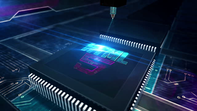 Processor factory with laser burning of HTML5 programming symbol