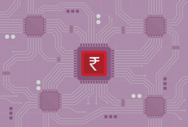 Indian currency sign on a chipset Digital currency, Digital rupee, Digital cash, Money, Banking, Business, Technology rupee coin stock illustrations
