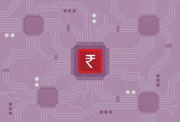 Vector illustration of Indian currency sign on a chipset