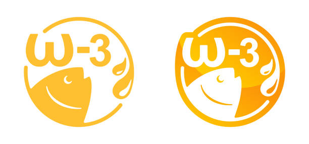 illustrazioni stock, clip art, cartoni animati e icone di tendenza di omega-3 - emblema degli acidi grassi e degli oli - omega three