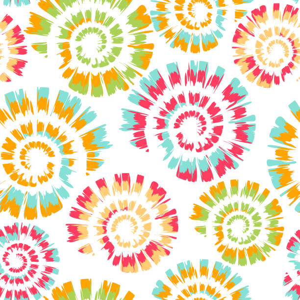 ilustrações de stock, clip art, desenhos animados e ícones de seamless vector pattern with tie dye spiral on white background. simple colourful spiral wallpaper design. artistic deco fashion textile. - tie die