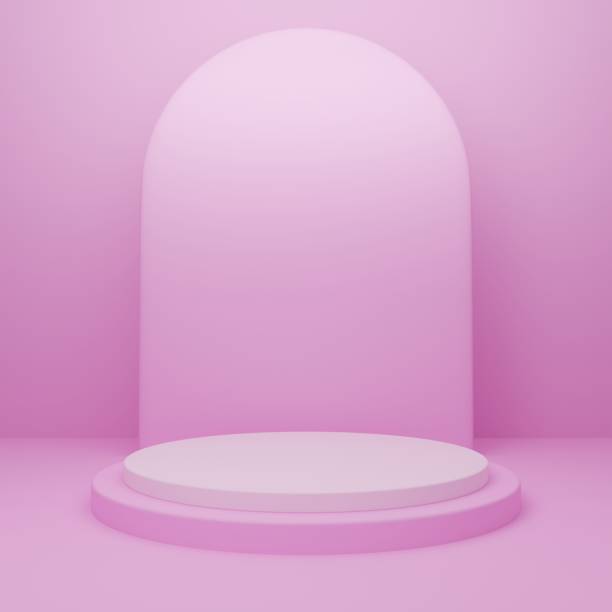 istock 3d round podium or pedestal with blue empty studio room, minimal product background, template mock up for display, valentines day, geometric shape 1294149552