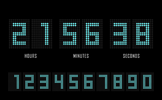 Countdown website vector flat template digital clock timer background. Dots number. Countdown timer. Clock counter. Digital scoreboard.