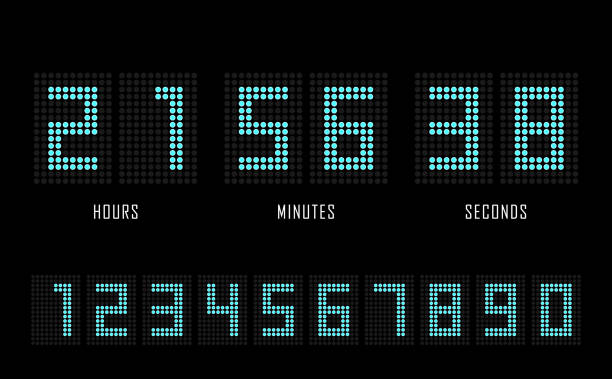 Countdown website flat template digital clock timer background. Dots number. Countdown timer. Clock counter. Digital scoreboard. Countdown website vector flat template digital clock timer background. Dots number. Countdown timer. Clock counter. Digital scoreboard. scoreboard stock illustrations