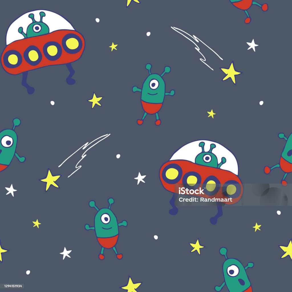 Simple Pattern Alien Computer Background Repeat Vector Pattern With Aliens On Grey Background Simple Cartoon Ufo ...