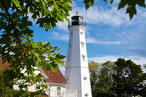 The North Point Lighthouse on a beautiful Autumn say.  Milwaukee, Wisconsin, USA