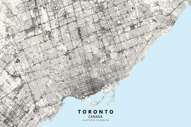 Toronto, Ontario, Canada Vector Map Poster Style Topographic / Road map of Toronto, Ontario, Canada. Original map data is open data via © OpenStreetMap contributors. All maps are layered and easy to edit. Roads are editable stroke. toronto international film festival stock illustrations