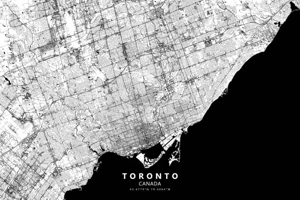 Toronto, Ontario, Canada Vector Map Poster Style Topographic / Road map of Toronto, Ontario, Canada. Original map data is open data via © OpenStreetMap contributors. All maps are layered and easy to edit. Roads are editable stroke. toronto international film festival stock illustrations