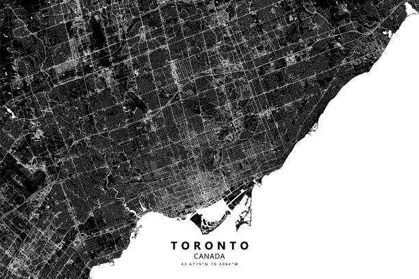 Toronto, Ontario, Canada Vector Map Poster Style Topographic / Road map of Toronto, Ontario, Canada. Original map data is open data via © OpenStreetMap contributors. All maps are layered and easy to edit. Roads are editable stroke. toronto international film festival stock illustrations