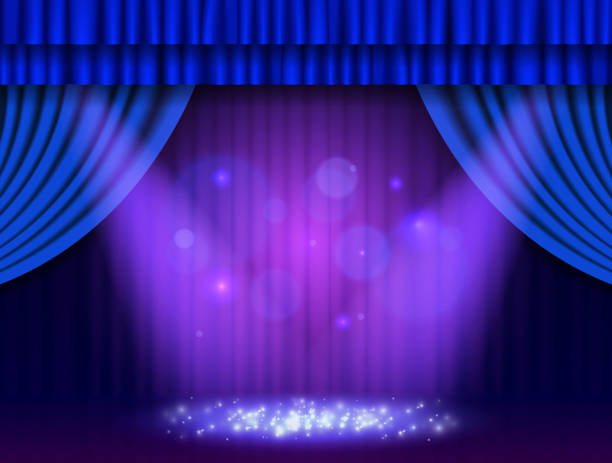 istock Background with blue curtain and spotlights. Design for presentation, concert, show 1294160323