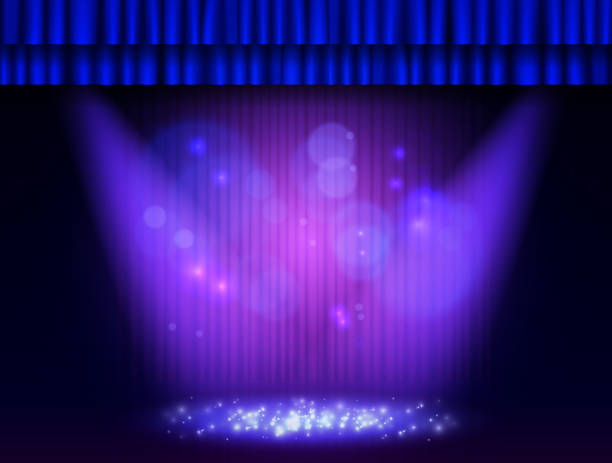 istock Background with blue curtain and spotlights. Design for presentation, concert, show 1294160345