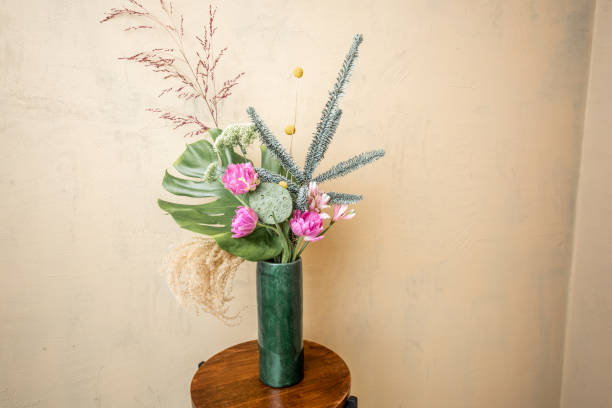 istock Composition of fresh flowers on beige background 1294160641