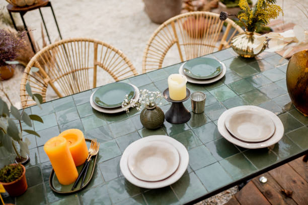 istock Festively decorated tablescape in green tones 1294161952