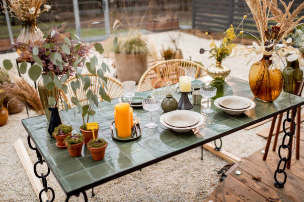 istock Festively decorated tablescape in green tones 1294161968