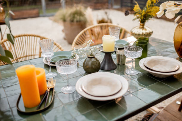istock Festively decorated tablescape in green tones 1294161969