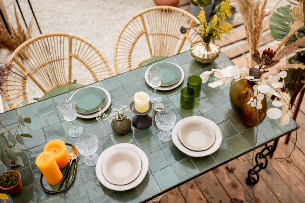 istock Festively decorated tablescape in green tones 1294161979