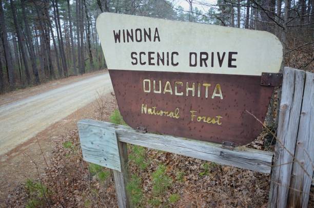 signe de promenade scénique de winona dans la forêt nationale d’ouachita - winona photos et images de collection