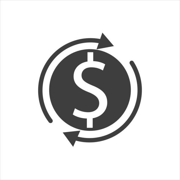 illustrations, cliparts, dessins animés et icônes de icône ronde noire de marque de remboursement de cashback, simple pictogramme plat de vecteur de contrôle d’investissement financier étranger, éléments d’interface infographie pour le bouton web d’application de logo ui ux isolé sur le fond blan - loan reversing finance currency