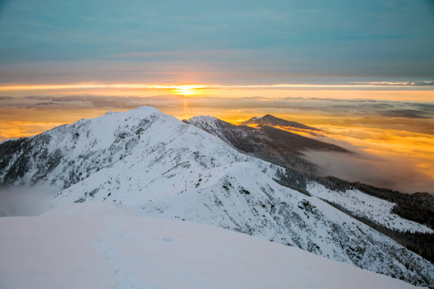 istock Snow-capped winter mountain peaks, freeride, alpine view, Carpathians 1294170124