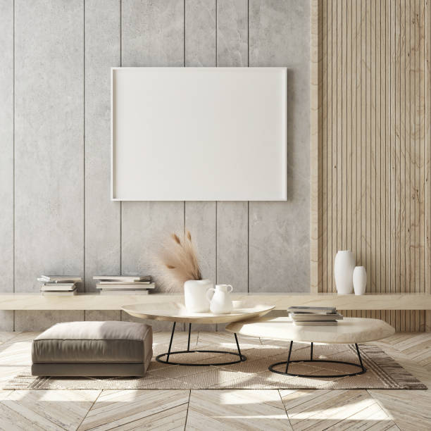 istock mock up poster frame in modern interior background, scandinavian style, 3D render 1294170336