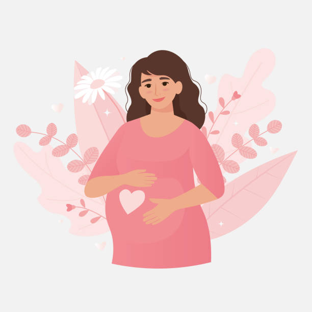 illustrazioni stock, clip art, cartoni animati e icone di tendenza di donna incinta. concetto di gravidanza felice e sano. illustrazione vettoriale carina in stile piatto - abdomen gynecological examination women loving