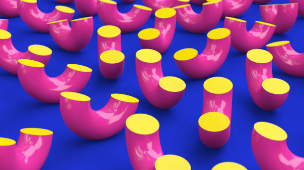 istock Pink swaying shapes. Blue background. Abstract illustration, 3d render. 1294178061