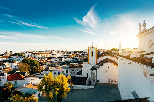 Santiago Church is located near the castle in the picturesque town of Tavira, Portugal