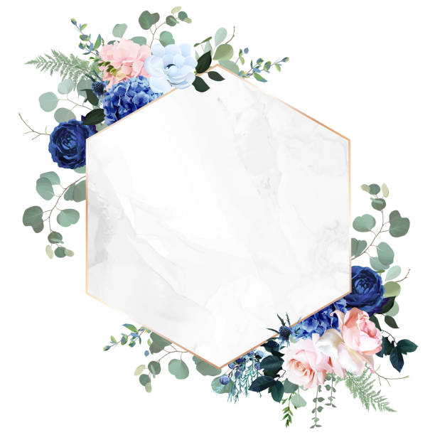 królewski niebieski, granatowy ogród róża, rumieniec różowe kwiaty hortensji, anemon, oset, eukaliptus - arrangement backgrounds pink beauty in nature stock illustrations