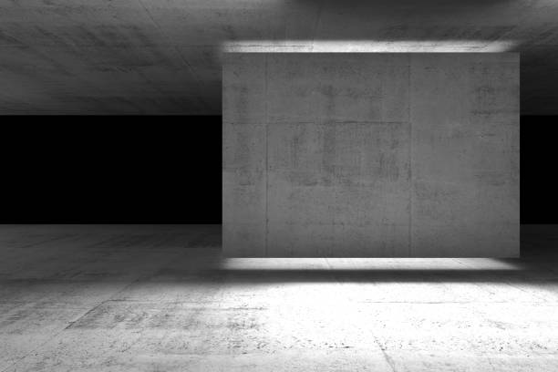 istock Exhibition hall with illuminated concrete installation stand 1294182921