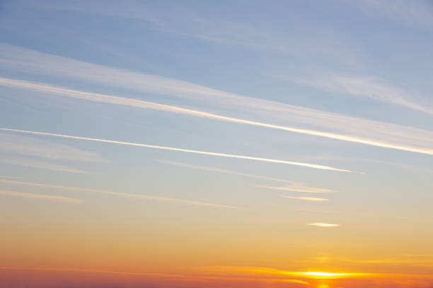 sky landscape, winter clouds with a setting orange sun