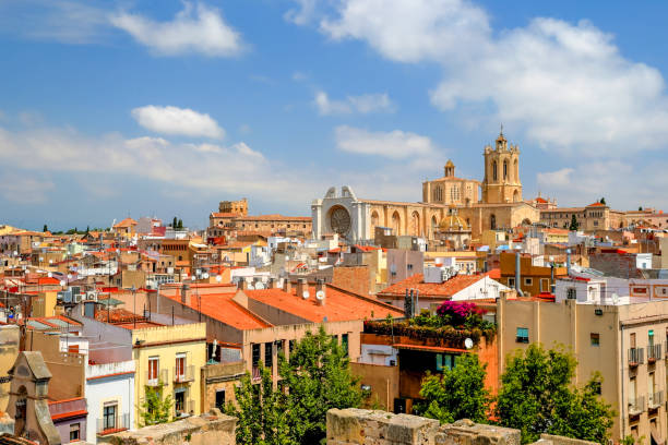 Cityscape of the walled city of Tarragona Spain stock photo