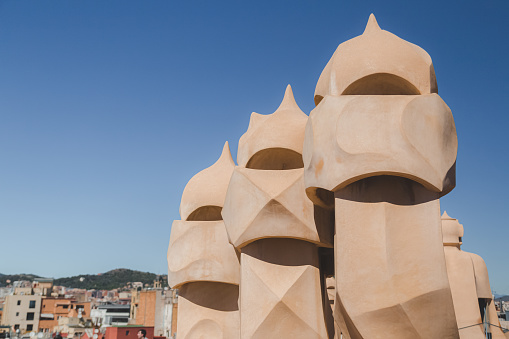 The rooftop figures of Casa Mila/La Pedrera, a surreal modernist house designed by Antonio Gaudi.
