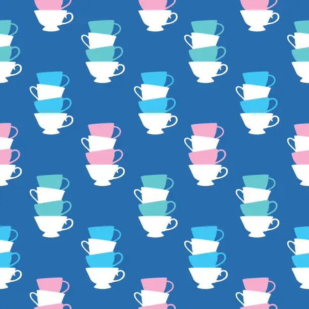 Vector illustration of Stacked Teacups Seamless Pattern Pattern