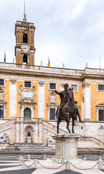 istock Equestrian statue of Emperor Marcus Aurelius on Piazza del Campidoglio, Capitoline Hill, Rome, Italy 1294207556