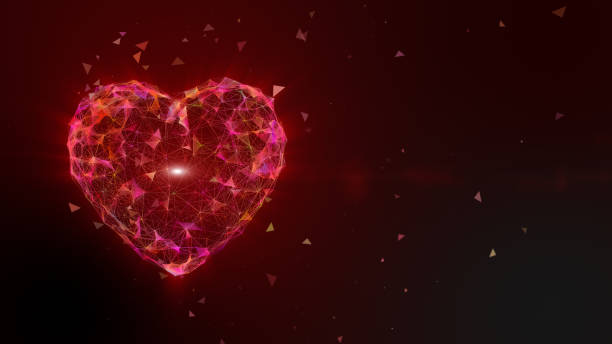 istock Colorful pink yellow heart shape point and line animation, light ray beam effect. 1294219954