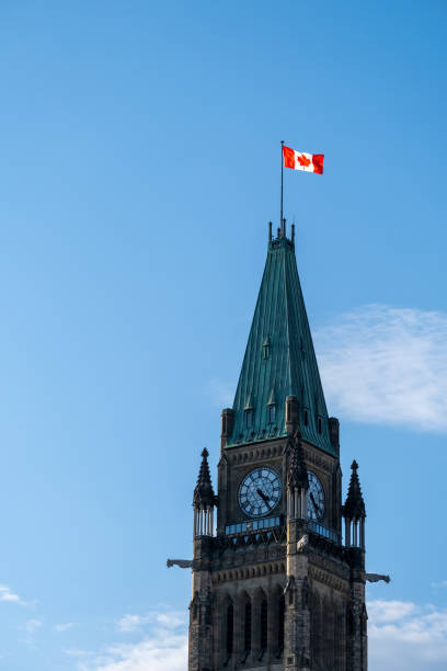 istock Peace Tower in Ottawa, Canada against blue sky with clouds 1294221427