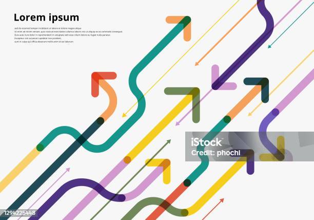 Arrow Way Diagonal Direction Colorful Overlapping On White Background Stock Illustration - Download Image Now