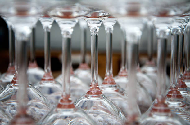 istock Empty clean crystal wine glasses upside down on the table. 1294228566
