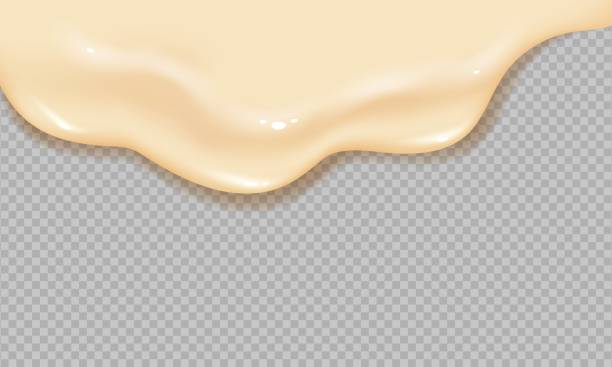 Print Flowing realistic liquid mayonnaise on transparent background.Spreading cheese, cream, milk, cream or yogurt. spreading cheese stock illustrations