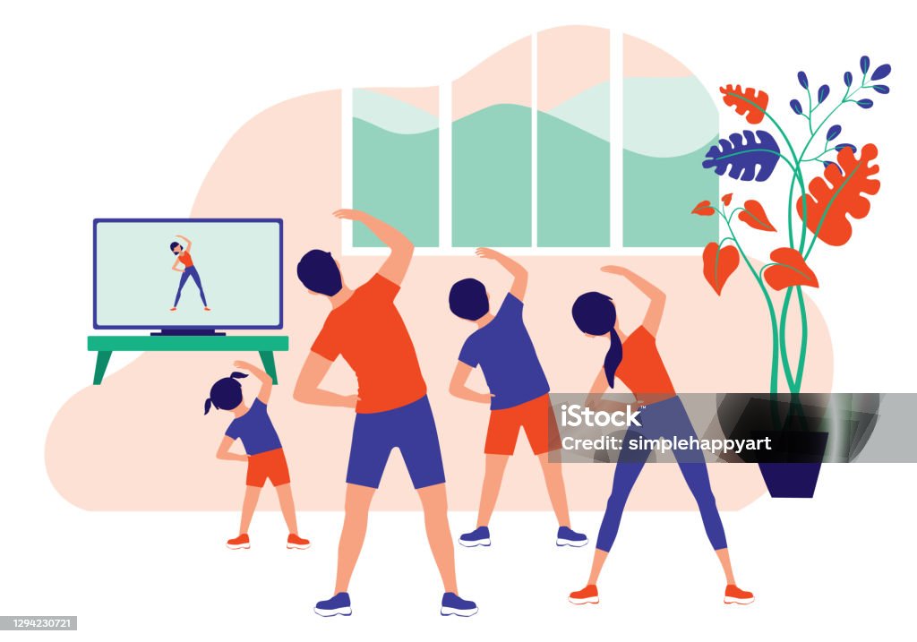 Ilustración de Familia Haciendo Ejercicio En Línea Juntos En Casa Estilo De Vida Saludable En El Interior Fitness Ilustración Vectorial Dibujos Animados Planos y más Vectores Libres de Derechos de Ejercicio físico - Ilustración de Familia Haciendo Ejercicio En Línea Juntos En Casa Estilo De Vida Saludable En El Interior Fitness Ilustración Vectorial Dibujos Animados Planos y más Vectores Libres de Derechos de Ejercicio físico -