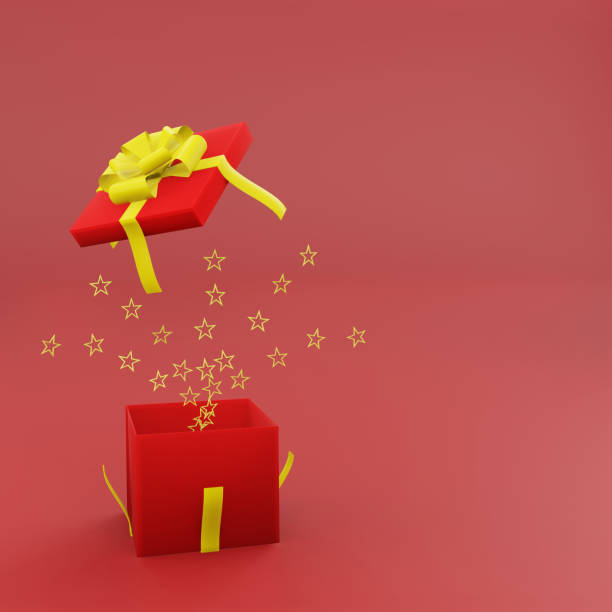 istock Open red gift box with golden ribbon and spread star 1294244955