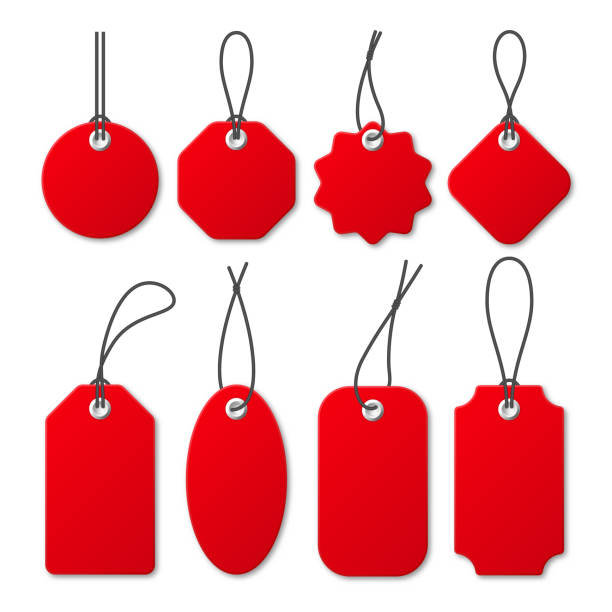 istock Realistic red price tags collection. Special offer or shopping discount label. Retail paper sticker. Promotional sale badge. Vector illustration 1294244965