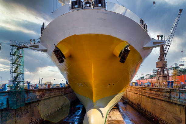 istock big yellow roro vessel inside a dry dock for repair 1294245991