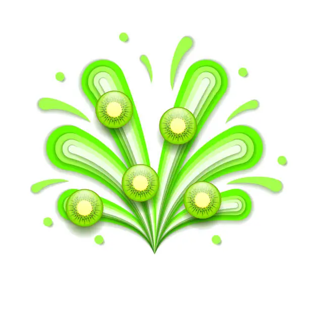 Vector illustration of Abstract Paper Cut Ilustration Water Splash Drops Color Green With Kiwi Background Vector Design Style