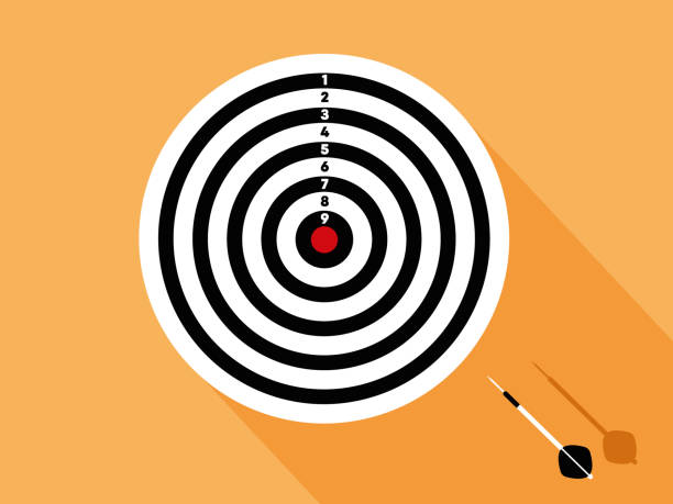 oryginalna okrągła tarcza. strzałka uderzająca w środek celu, koncepcja biznesowa. - targeted dart bulls eye pub stock illustrations