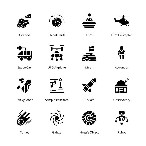 Space and Astronomy Glyph Icons - Solid, Vectors Space and Astronomy Glyph Icons - Solid, Vectors nebula illustrations stock illustrations